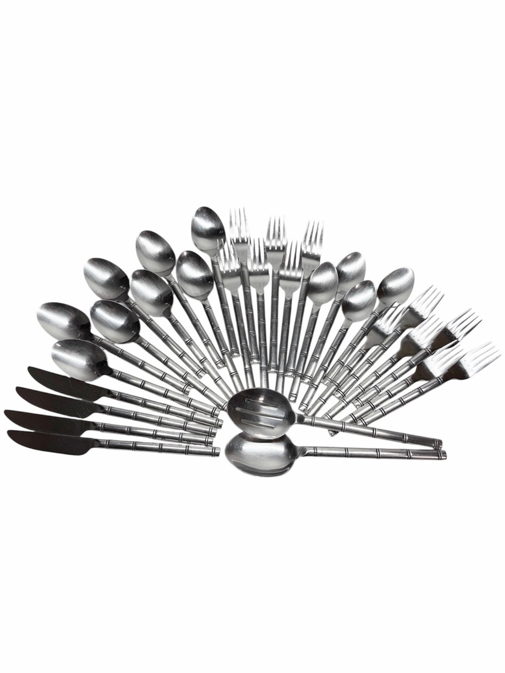 Pier 1 Bamboo Handle Stainless Steel 18/8 30 Piece Flatware & Serving Spoon Set